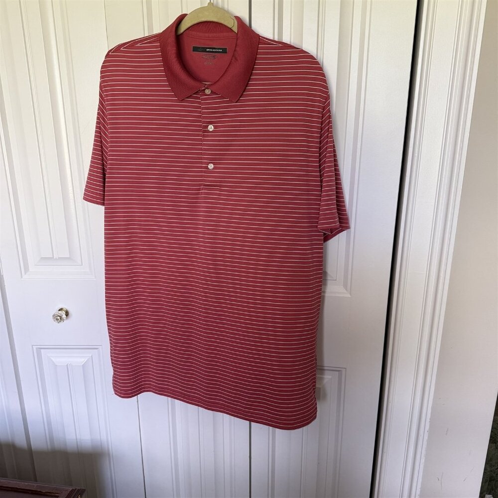 Greg Norman Polo Play Dry Golf Sports Large Striped Pink Orange Salmon